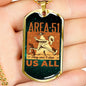 Alien UFO Fan Gift Area 51 Running Necklace Stainless Steel or 18k Gold Dog Tag 24" Chain-Express Your Love Gifts
