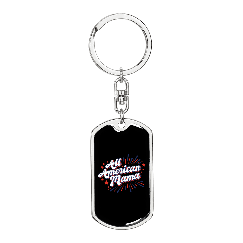 All American Mama Mom Keychain Stainless Steel or 18k Gold Dog Tag Keyring-Express Your Love Gifts