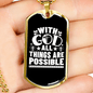 All Are Possible With God Necklace Stainless Steel or 18k Gold Dog Tag 24" Chain-Express Your Love Gifts