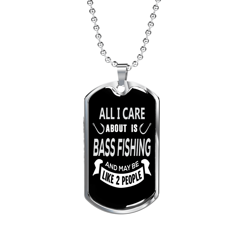 All I Care Fishing Necklace Stainless Steel or 18k Gold Dog Tag 24" Chain-Express Your Love Gifts