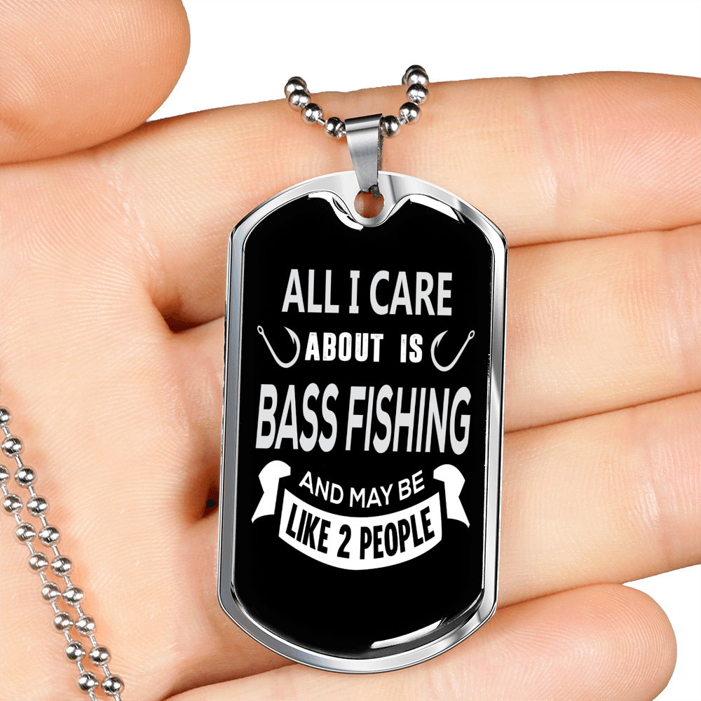 All I Care Fishing Necklace Stainless Steel or 18k Gold Dog Tag 24" Chain-Express Your Love Gifts
