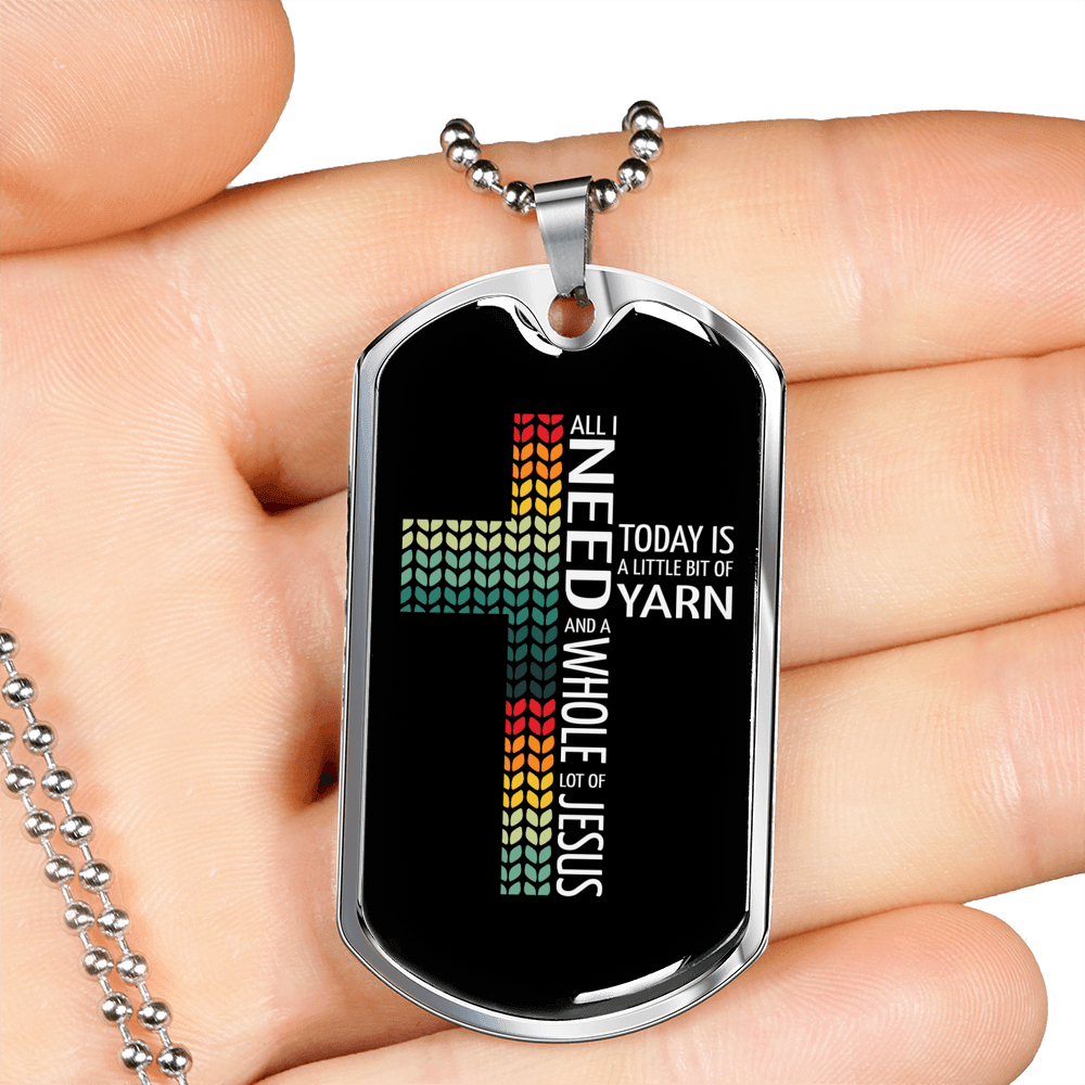 All I Need Jesus Necklace Stainless Steel or 18k Gold Dog Tag 24" Chain-Express Your Love Gifts