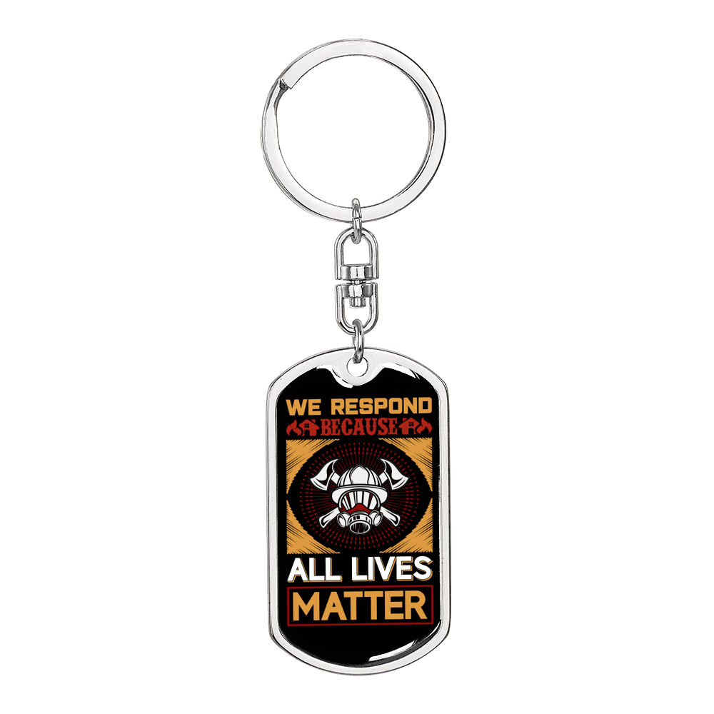 All Lives Matter Firefighter Keychain Stainless Steel or 18k Gold Dog Tag Keyring-Express Your Love Gifts