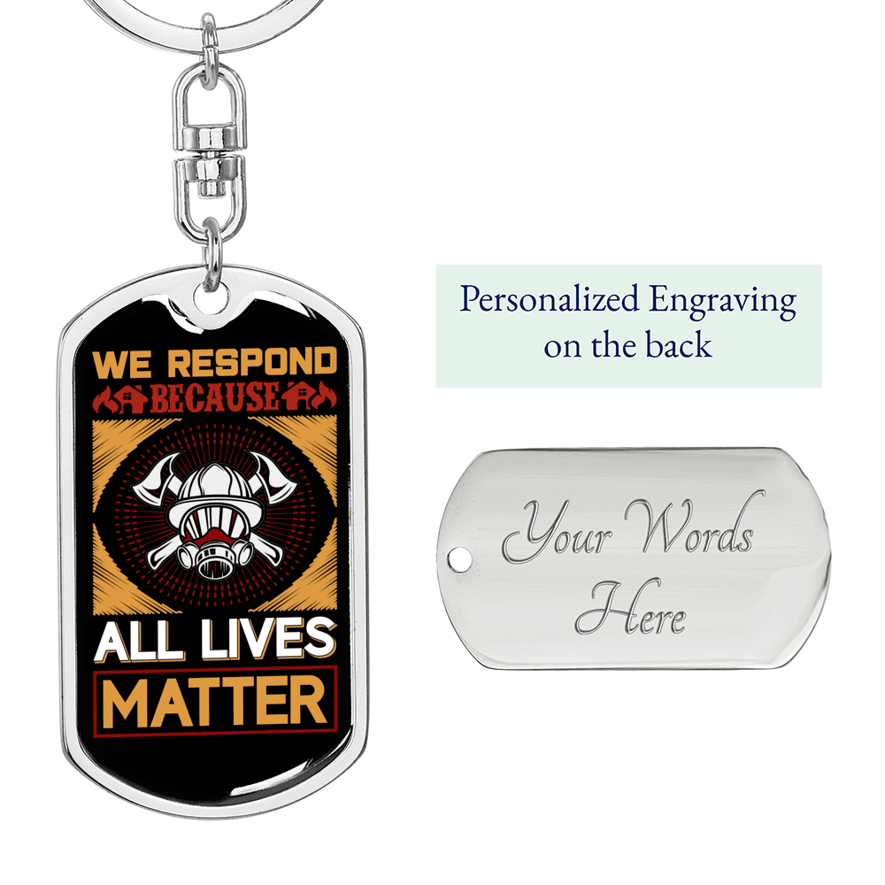 All Lives Matter Firefighter Keychain Stainless Steel or 18k Gold Dog Tag Keyring-Express Your Love Gifts