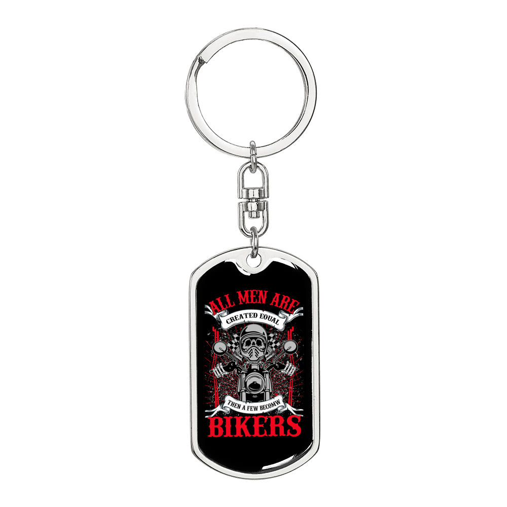 All Men Are Bikers Biker Keychain Stainless Steel or 18k Gold Dog Tag Keyring-Express Your Love Gifts