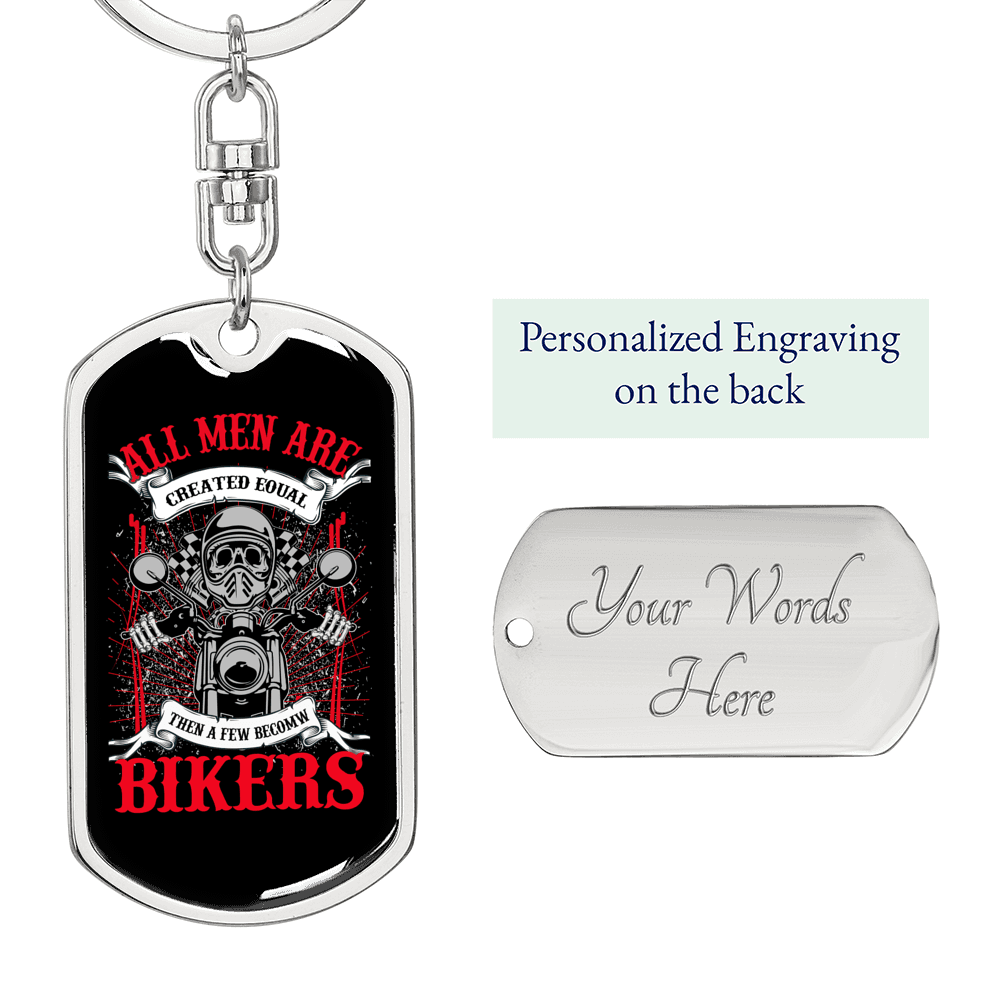 All Men Are Bikers Biker Keychain Stainless Steel or 18k Gold Dog Tag Keyring-Express Your Love Gifts