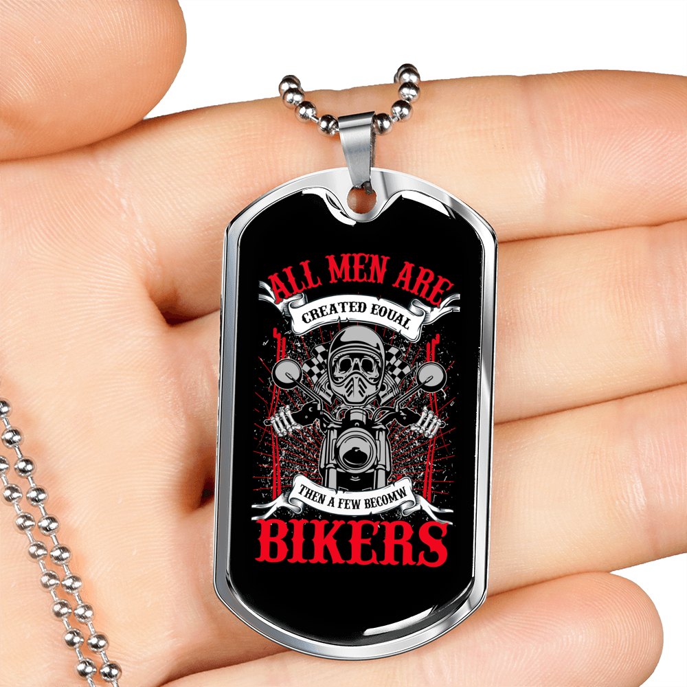 All Men Are Bikers Biker Necklace Stainless Steel or 18k Gold Dog Tag 24"-Express Your Love Gifts