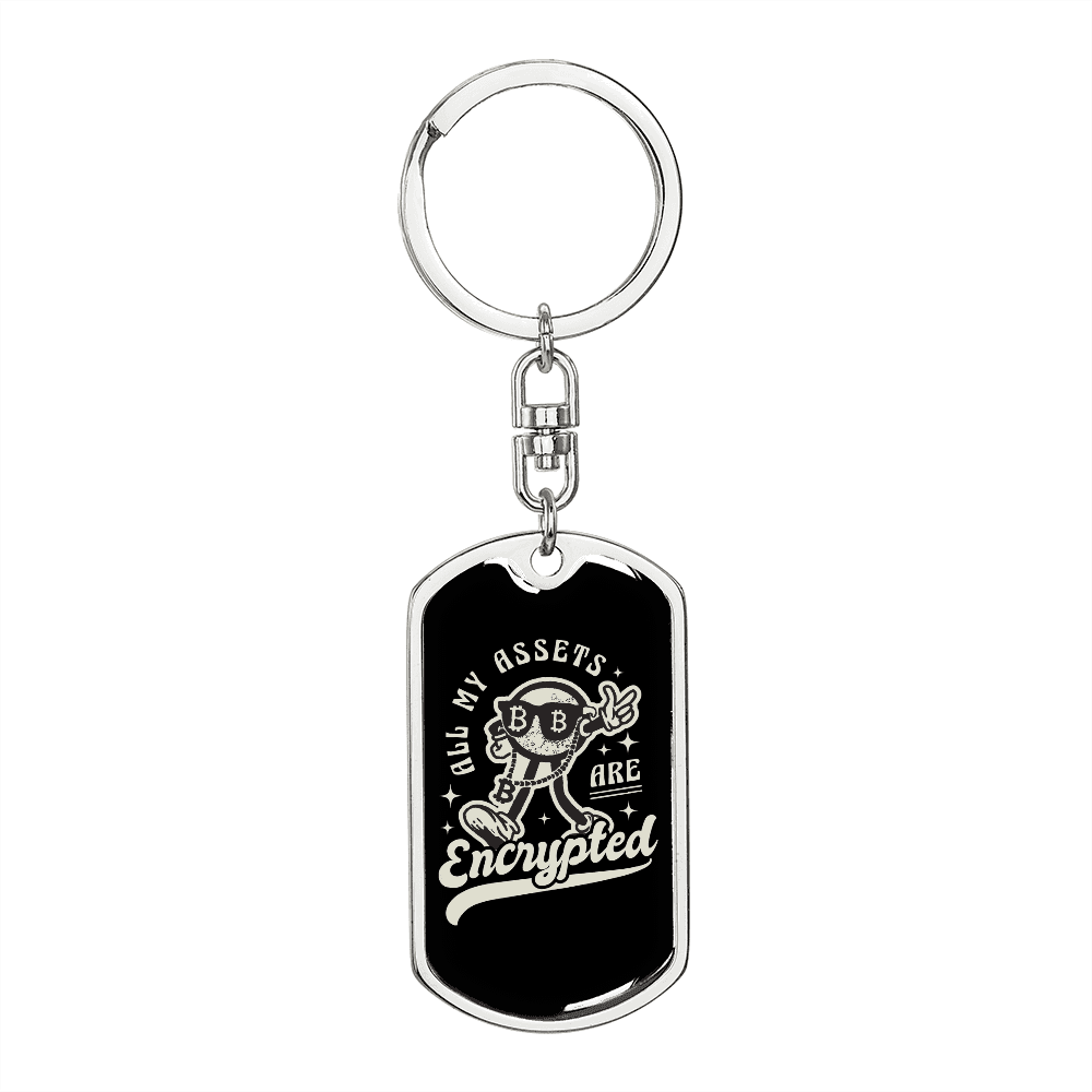 All My Assets Are Encrypted Crypto Keychain Stainless Steel or 18k Gold Dog Tag Keyring-Express Your Love Gifts