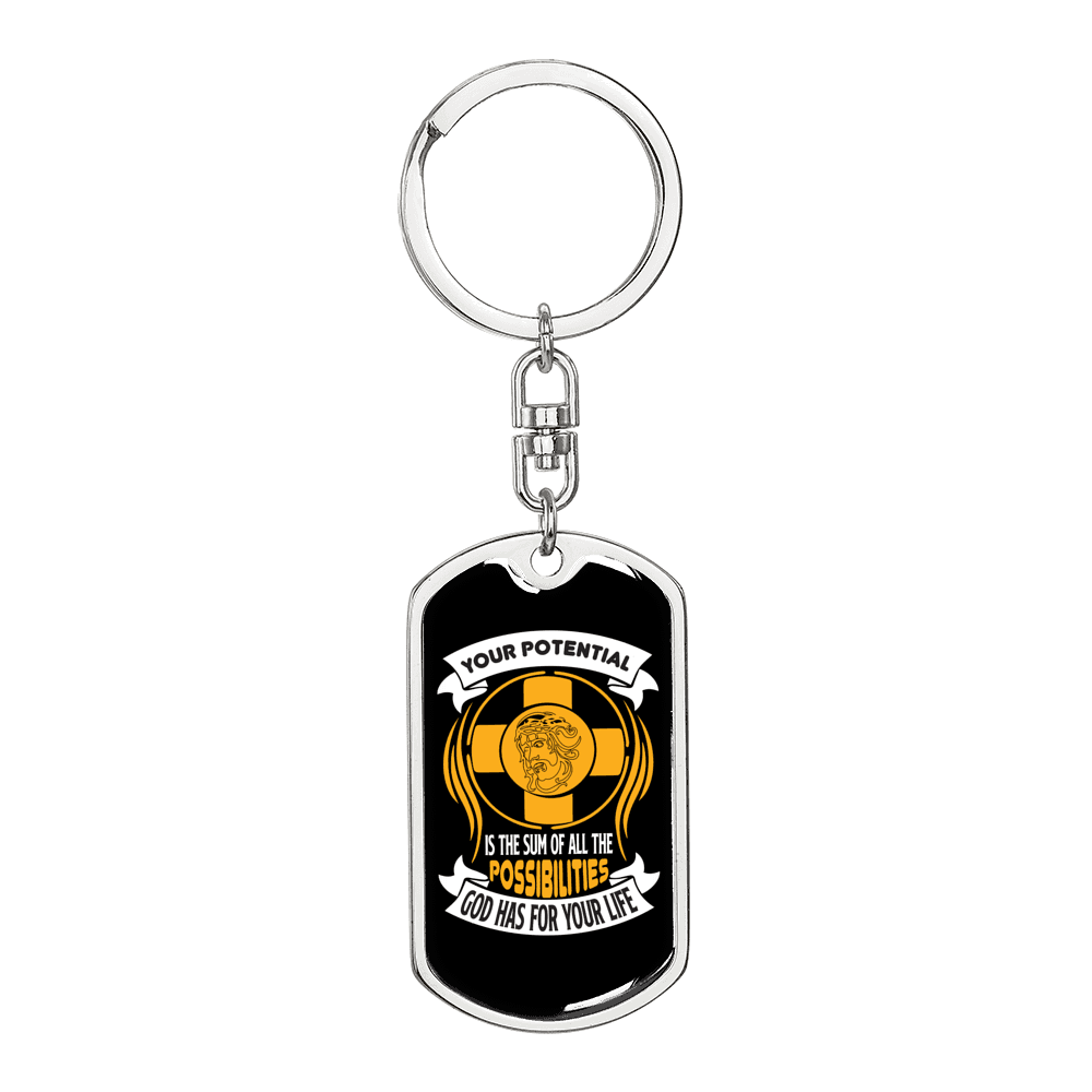 All The Possibilities Keychain Stainless Steel or 18k Gold Dog Tag Keyring-Express Your Love Gifts