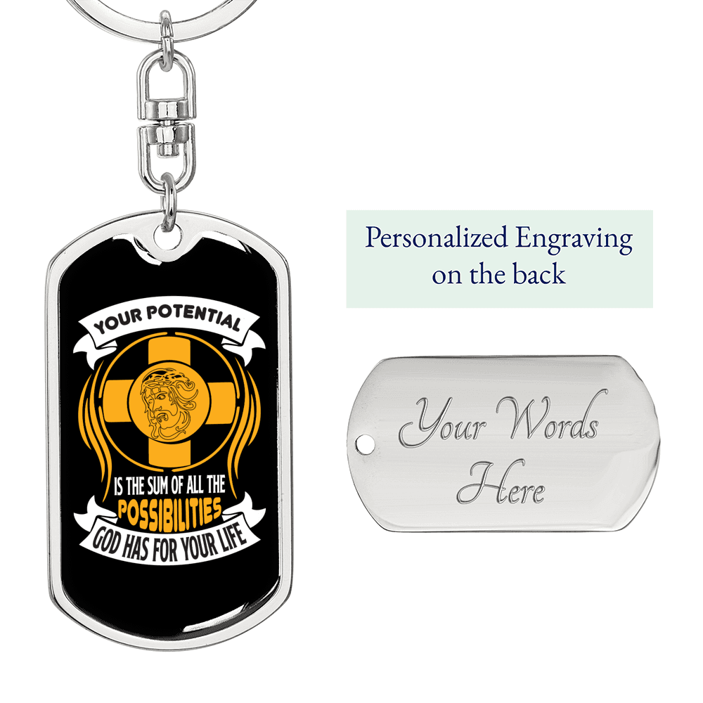 All The Possibilities Keychain Stainless Steel or 18k Gold Dog Tag Keyring-Express Your Love Gifts