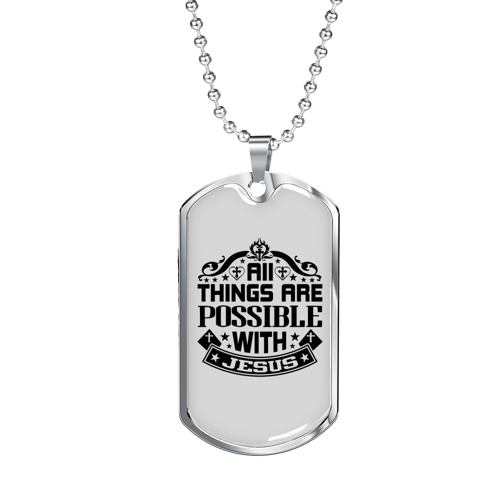All Things Are Possible Jesus Necklace Stainless Steel or 18k Gold Dog Tag 24" Chain-Express Your Love Gifts