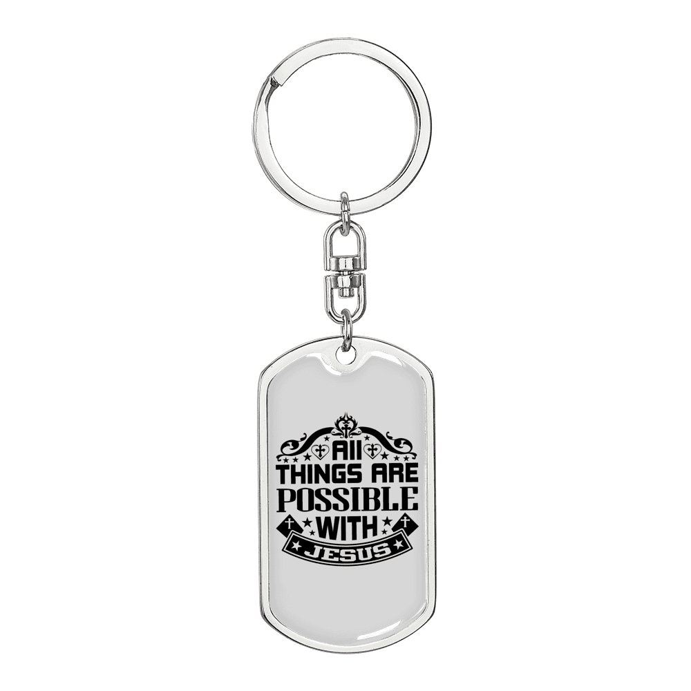 All Things Are Possible With Jesus Keychain Stainless Steel or 18k Gold Dog Tag Keyring-Express Your Love Gifts