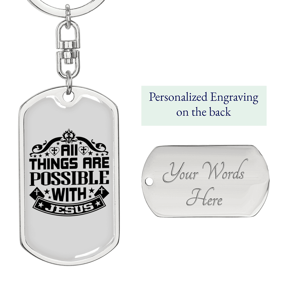 All Things Are Possible With Jesus Keychain Stainless Steel or 18k Gold Dog Tag Keyring-Express Your Love Gifts