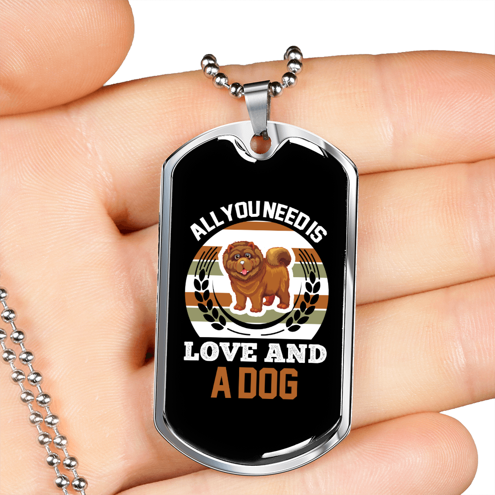 All You Need is Love and a Dog Necklace Stainless Steel or 18k Gold Dog Tag 24" Chain-Express Your Love Gifts