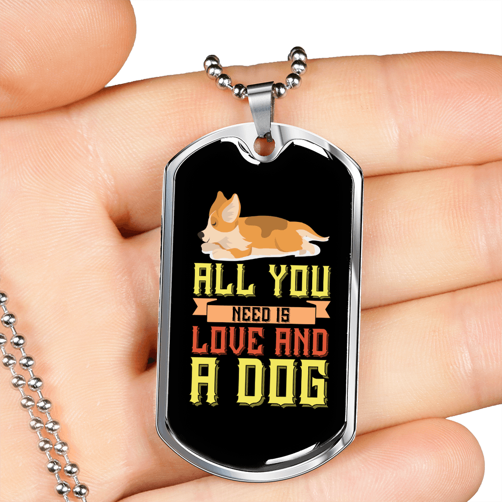 All You Need is Love and a Dog Yellow Necklace Stainless Steel or 18k Gold Dog Tag 24" Chain-Express Your Love Gifts