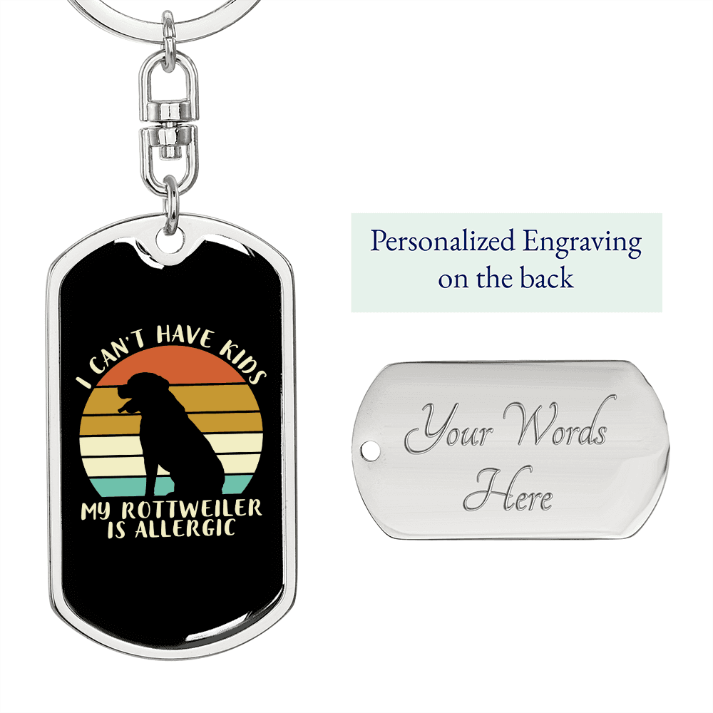 Allergic Rotweiler Keychain Stainless Steel or 18k Gold Dog Tag Keyring-Express Your Love Gifts