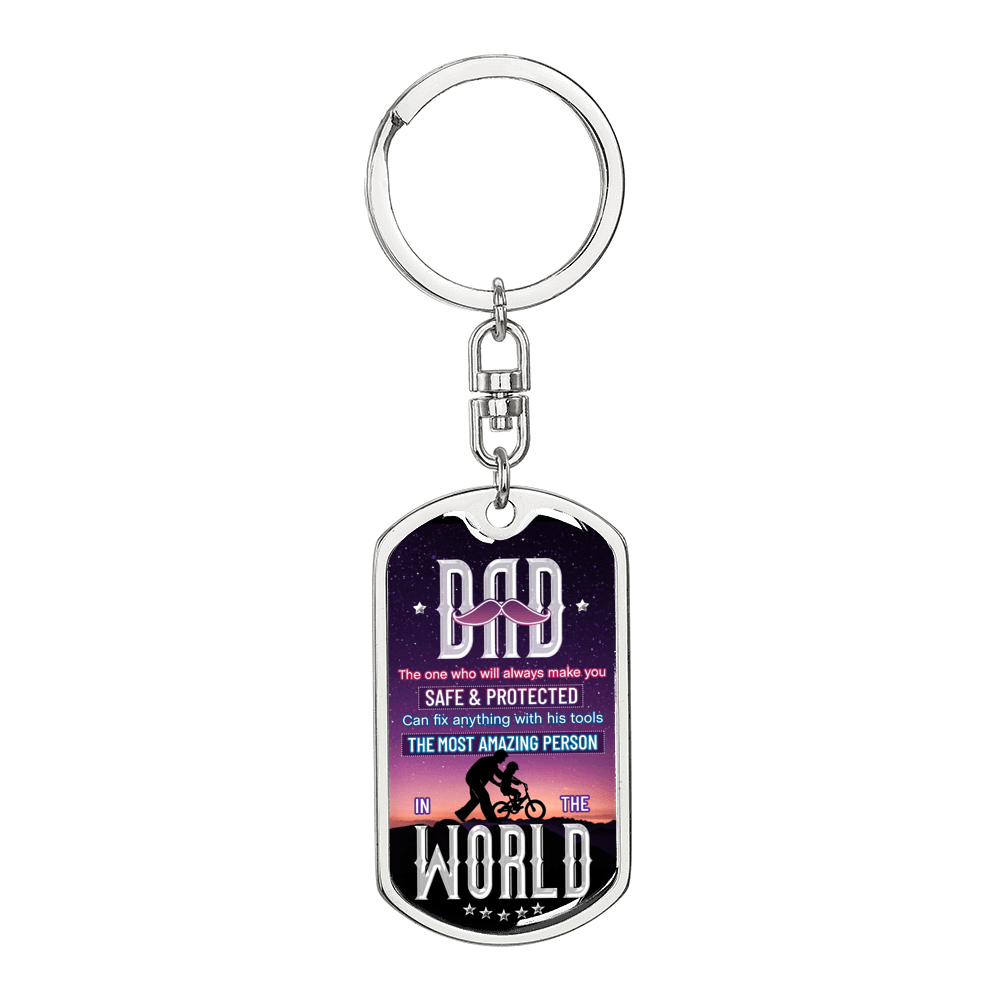 Amazing Dad Keychain Stainless Steel or 18k Gold Dog Tag Keyring-Express Your Love Gifts