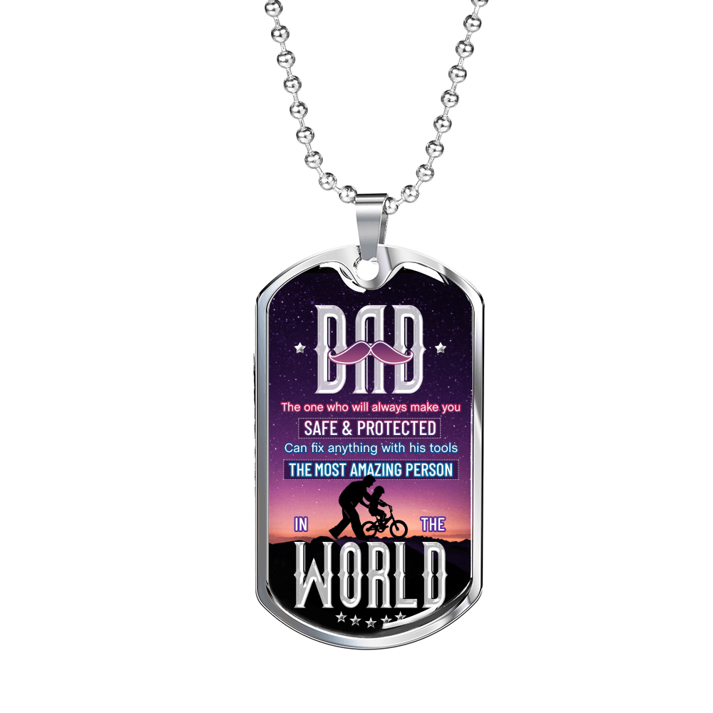 Amazing Dad Necklace Stainless Steel or 18k Gold Dog Tag 24" Chain-Express Your Love Gifts
