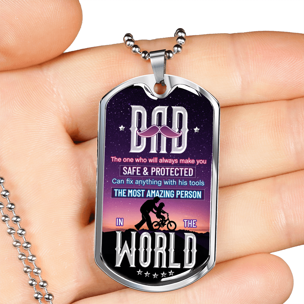 Amazing Dad Necklace Stainless Steel or 18k Gold Dog Tag 24" Chain-Express Your Love Gifts