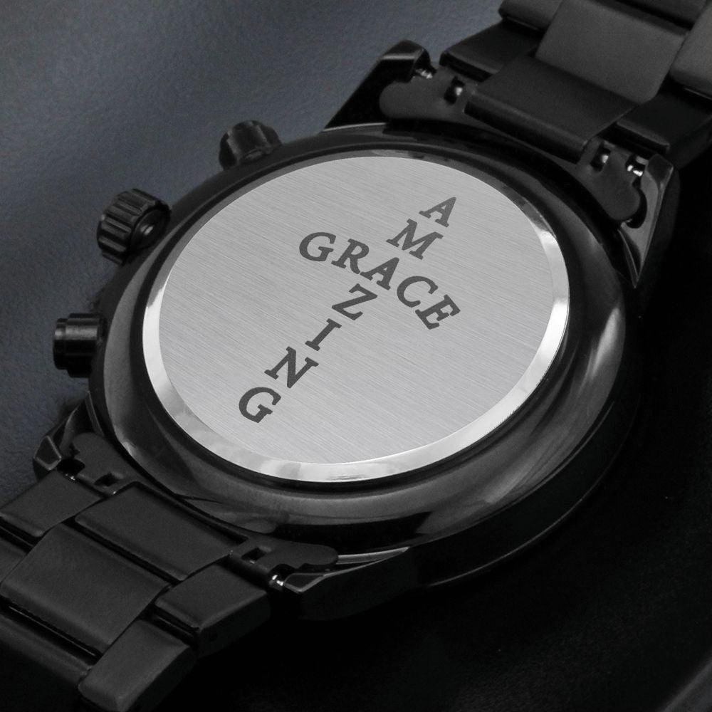 Amazing Grace Engraved Bible Verse Men's Watch Multifunction Stainless Steel W Copper Dial-Express Your Love Gifts