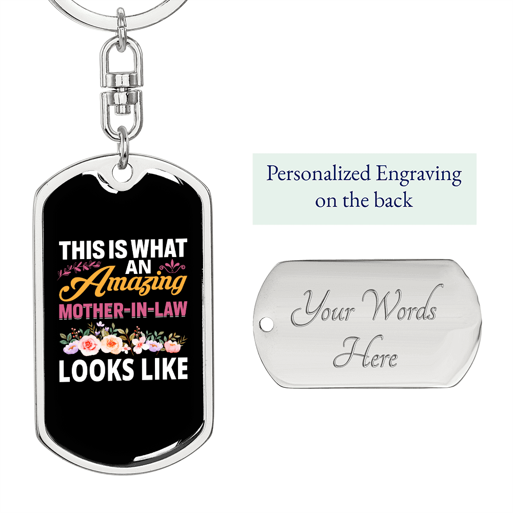 Amazing Mother-in-Law Mom Keychain Stainless Steel or 18k Gold Dog Tag Keyring-Express Your Love Gifts