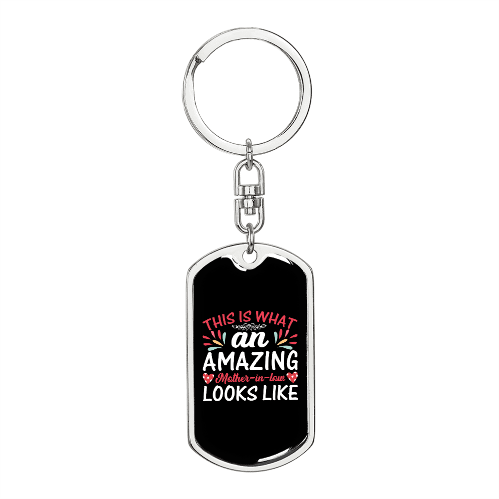 Amazing Mother-in-Law White Mom Keychain Stainless Steel or 18k Gold Dog Tag Keyring-Express Your Love Gifts