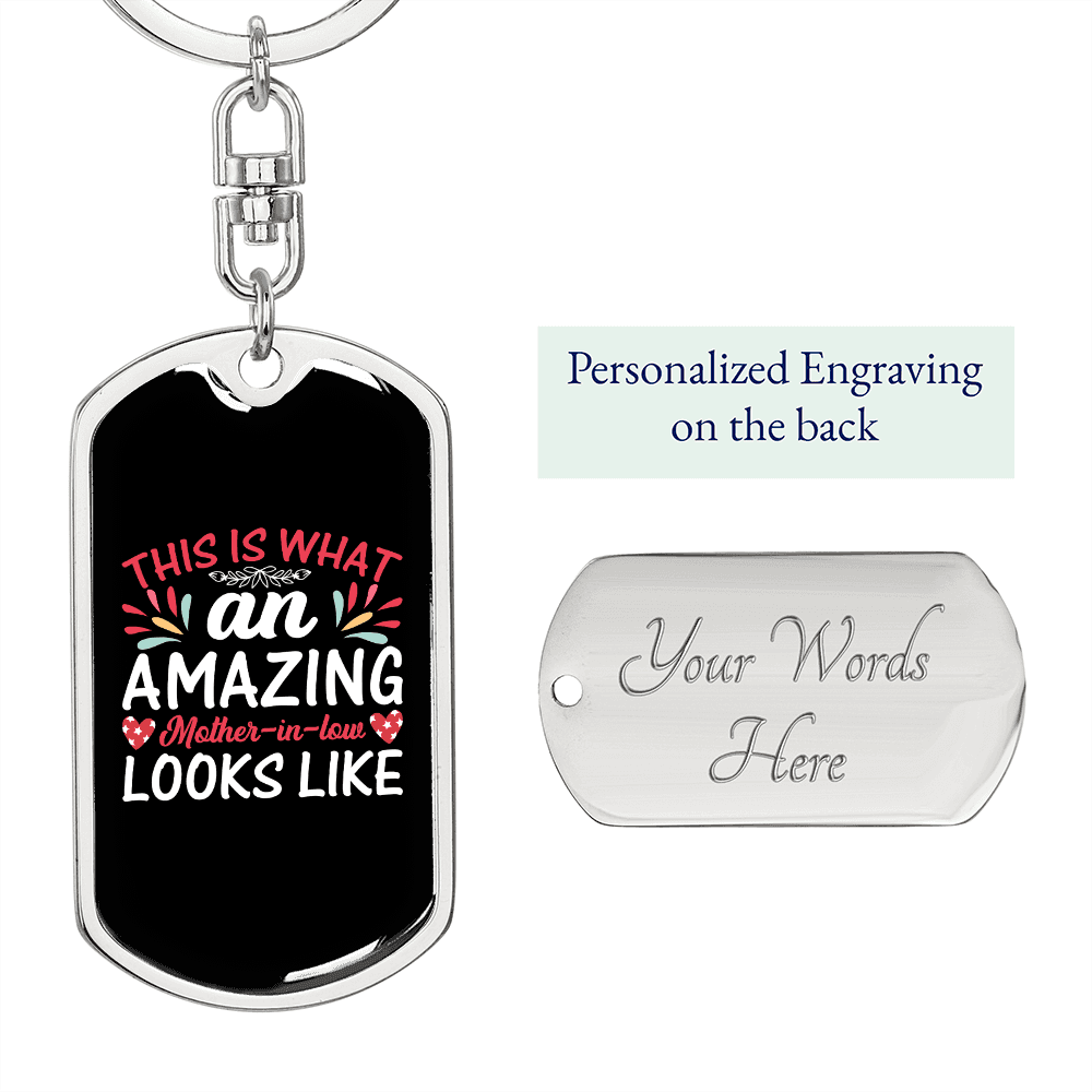 Amazing Mother-in-Law White Mom Keychain Stainless Steel or 18k Gold Dog Tag Keyring-Express Your Love Gifts