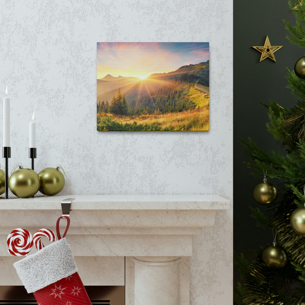 Amazing Summer Sunrise Scene Beautiful Colorful Morning Scene Beauty Nature Scene Sunlight Glowing Hills and Valley Wall Art Ready to Hang Unframed-Express Your Love Gifts