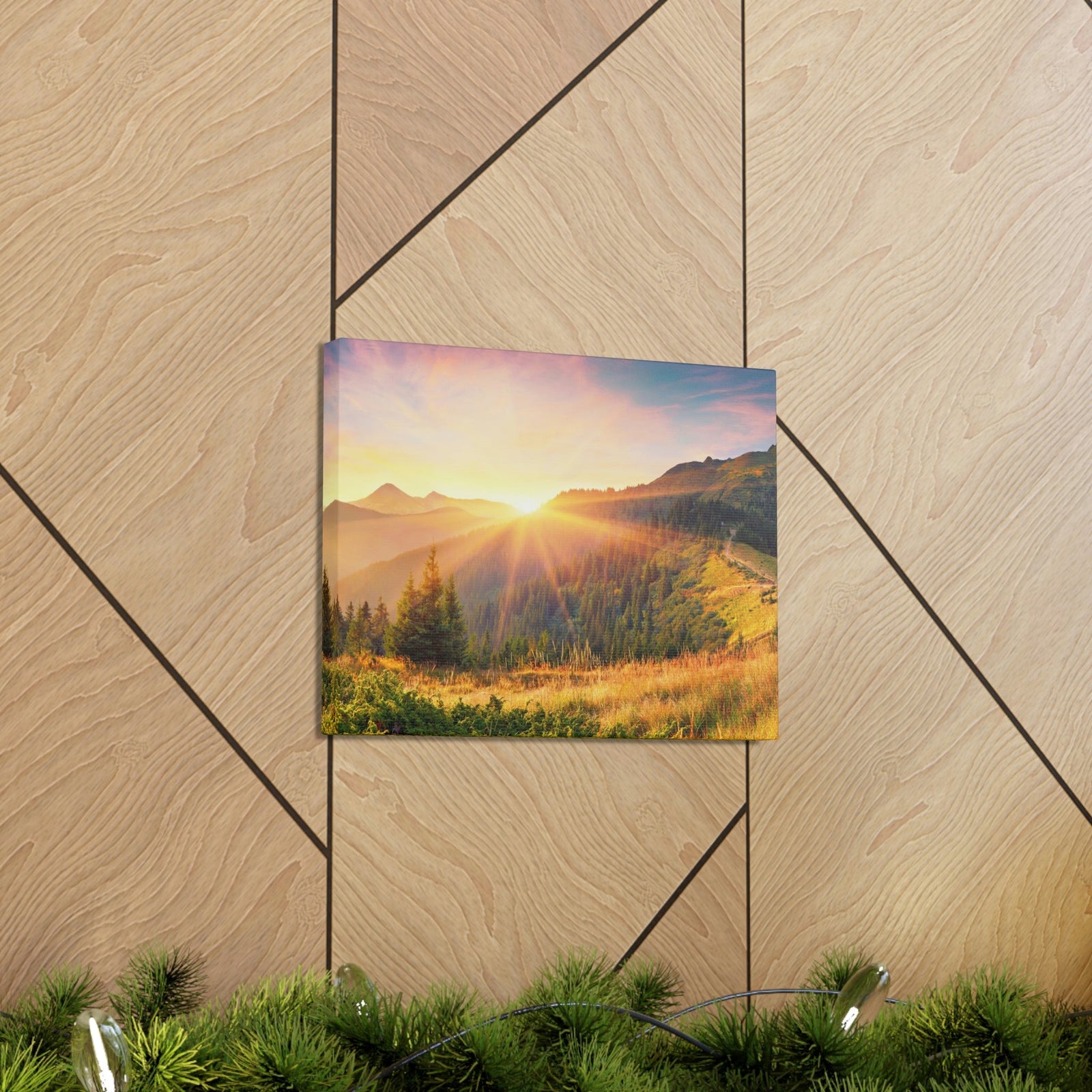 Amazing Summer Sunrise Scene Beautiful Colorful Morning Scene Beauty Nature Scene Sunlight Glowing Hills and Valley Wall Art Ready to Hang Unframed-Express Your Love Gifts