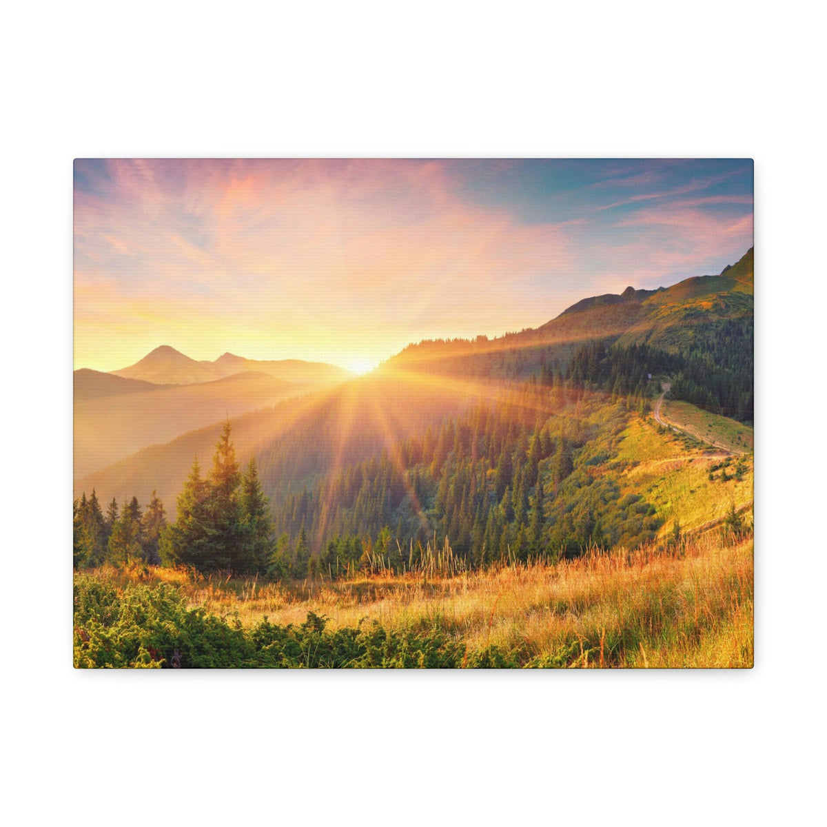 Amazing Summer Sunrise Scene Beautiful Colorful Morning Scene Beauty Nature Scene Sunlight Glowing Hills and Valley Wall Art Ready to Hang Unframed-Express Your Love Gifts