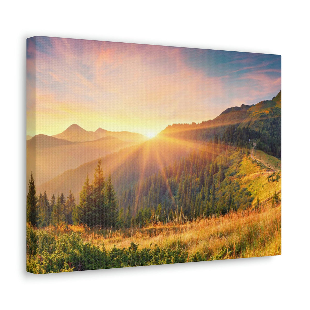 Amazing Summer Sunrise Scene Beautiful Colorful Morning Scene Beauty Nature Scene Sunlight Glowing Hills and Valley Wall Art Ready to Hang Unframed-Express Your Love Gifts