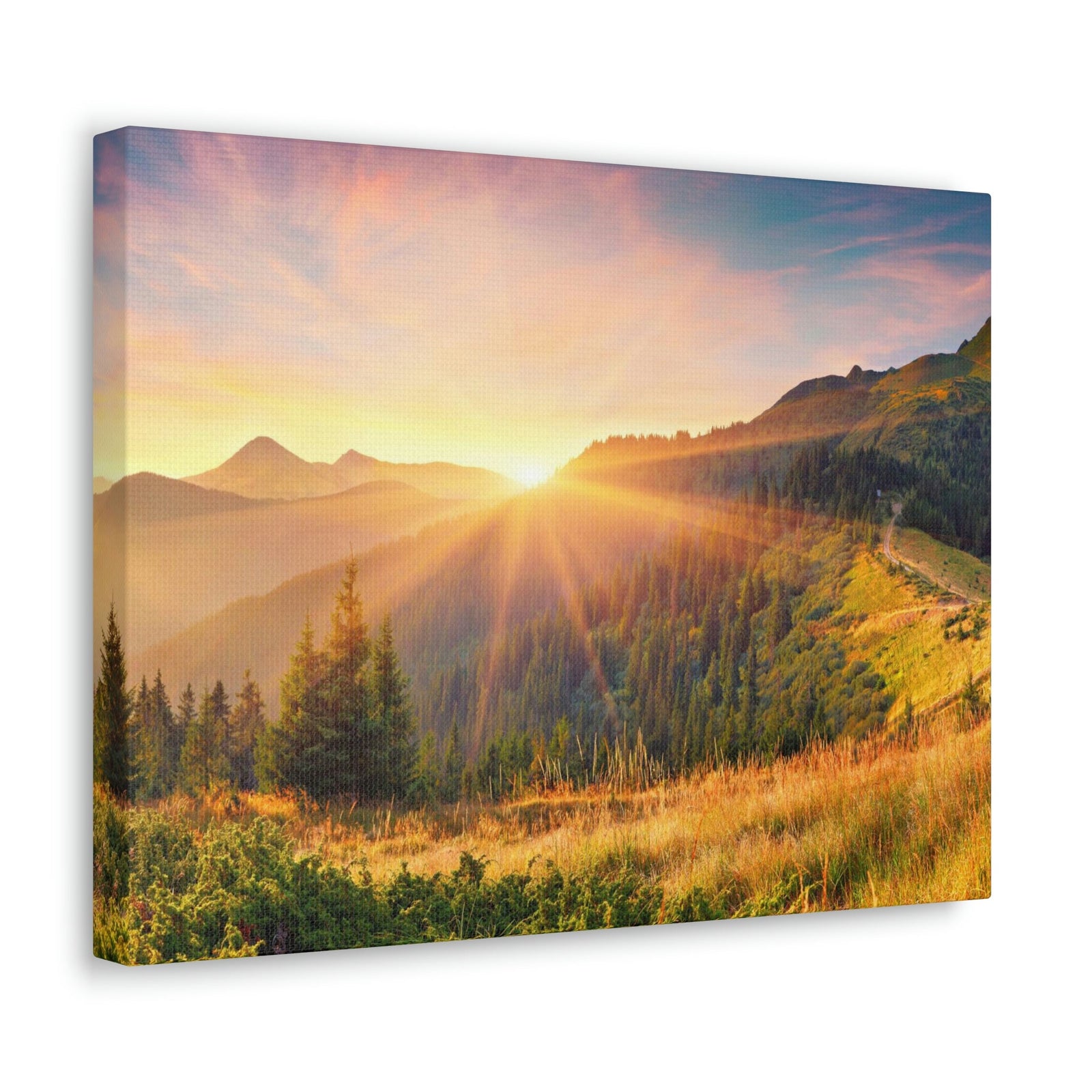 Amazing Summer Sunrise Scene Beautiful Colorful Morning Scene Beauty Nature Scene Sunlight Glowing Hills and Valley Wall Art Ready to Hang Unframed-Express Your Love Gifts