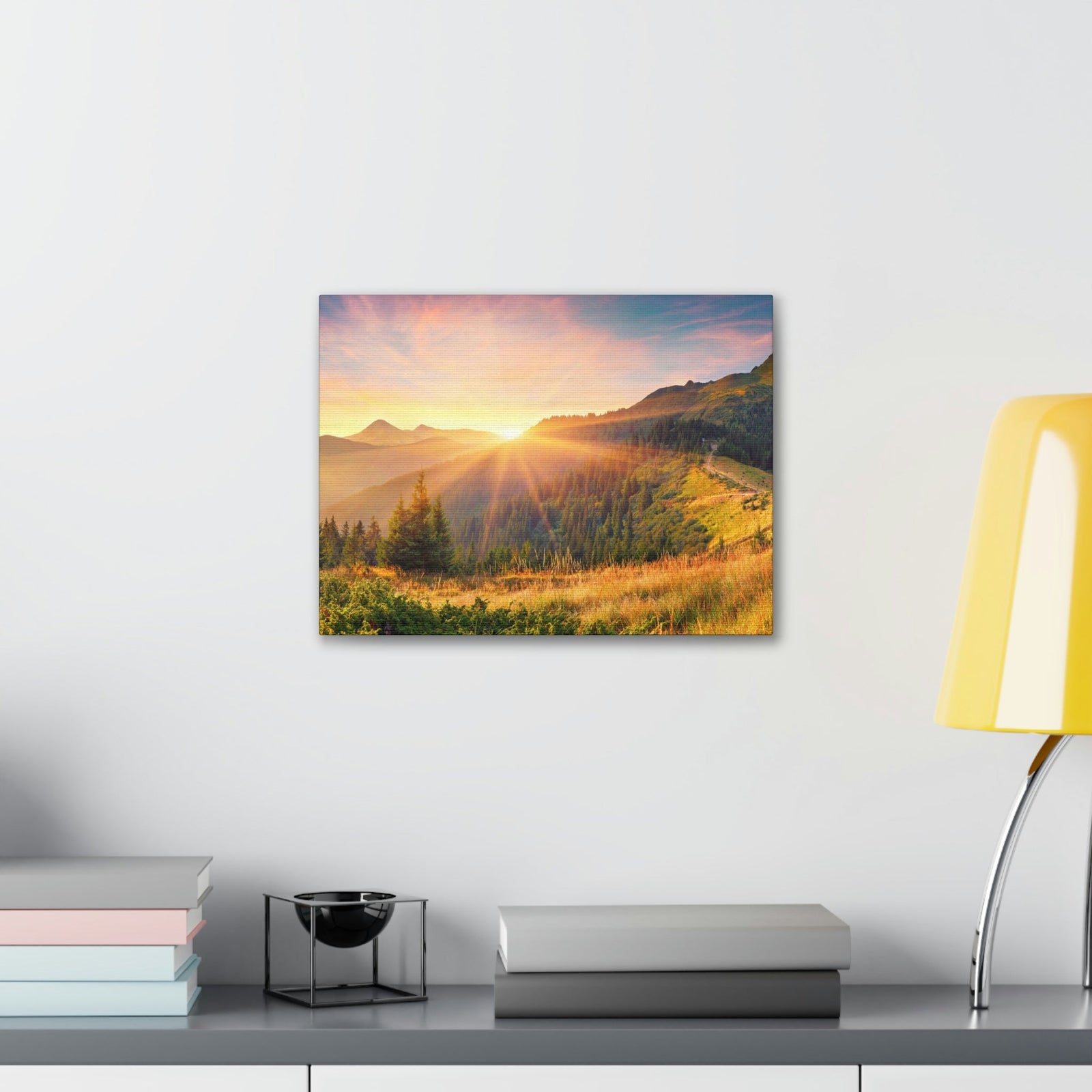 Amazing Summer Sunrise Scene Beautiful Colorful Morning Scene Beauty Nature Scene Sunlight Glowing Hills and Valley Wall Art Ready to Hang Unframed-Express Your Love Gifts