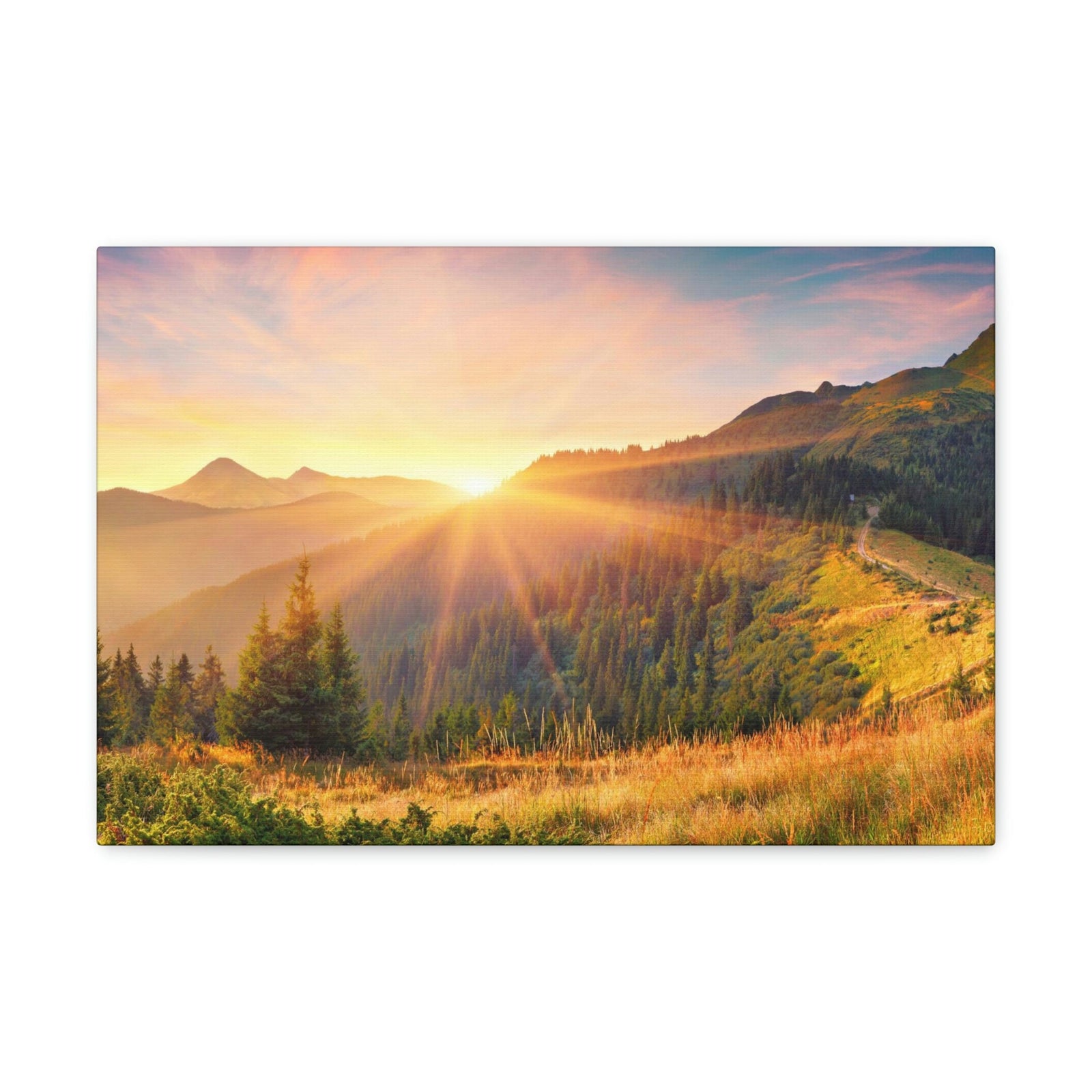 Amazing Summer Sunrise Scene Beautiful Colorful Morning Scene Beauty Nature Scene Sunlight Glowing Hills and Valley Wall Art Ready to Hang Unframed-Express Your Love Gifts
