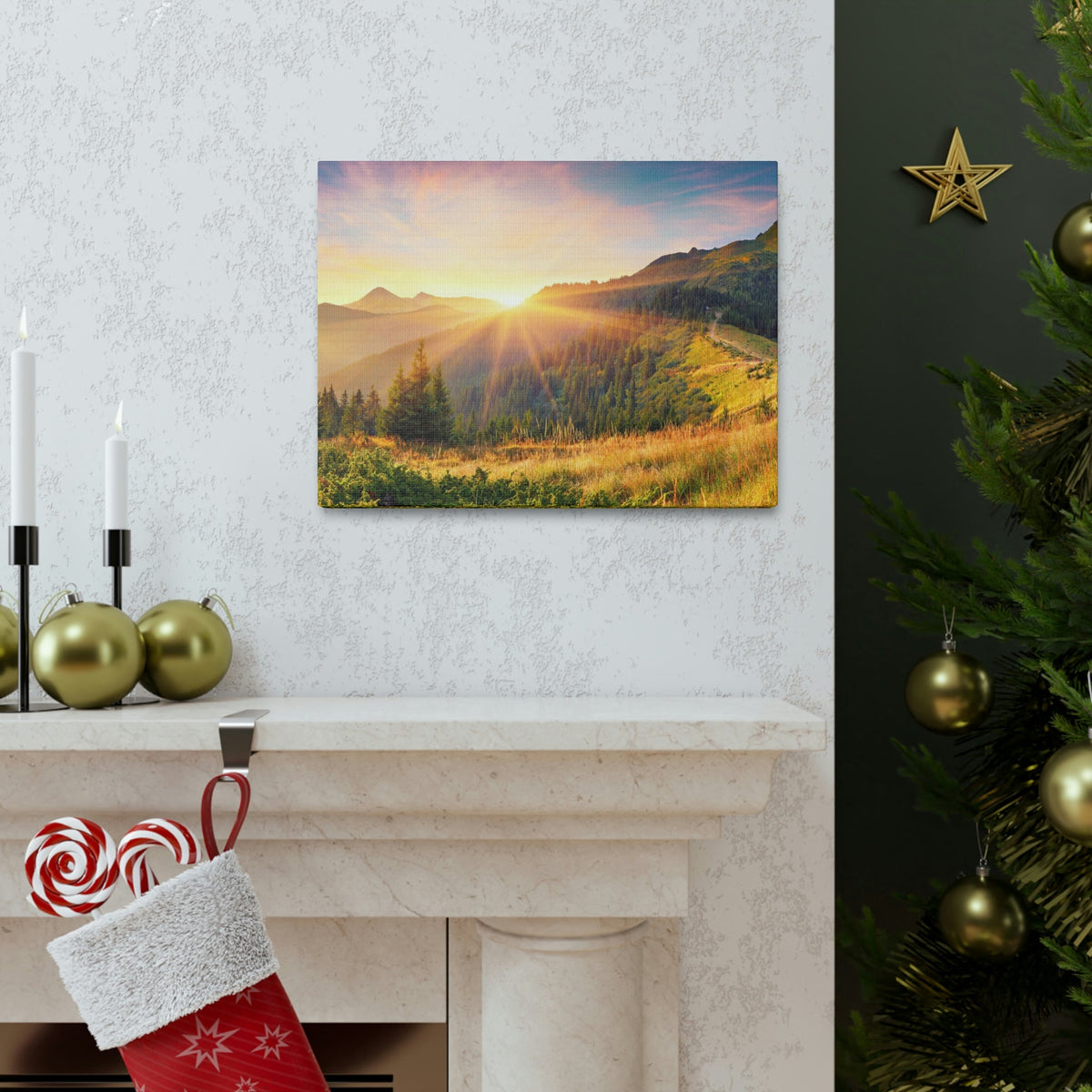 Amazing Summer Sunrise Scene Beautiful Colorful Morning Scene Beauty Nature Scene Sunlight Glowing Hills and Valley Wall Art Ready to Hang Unframed-Express Your Love Gifts