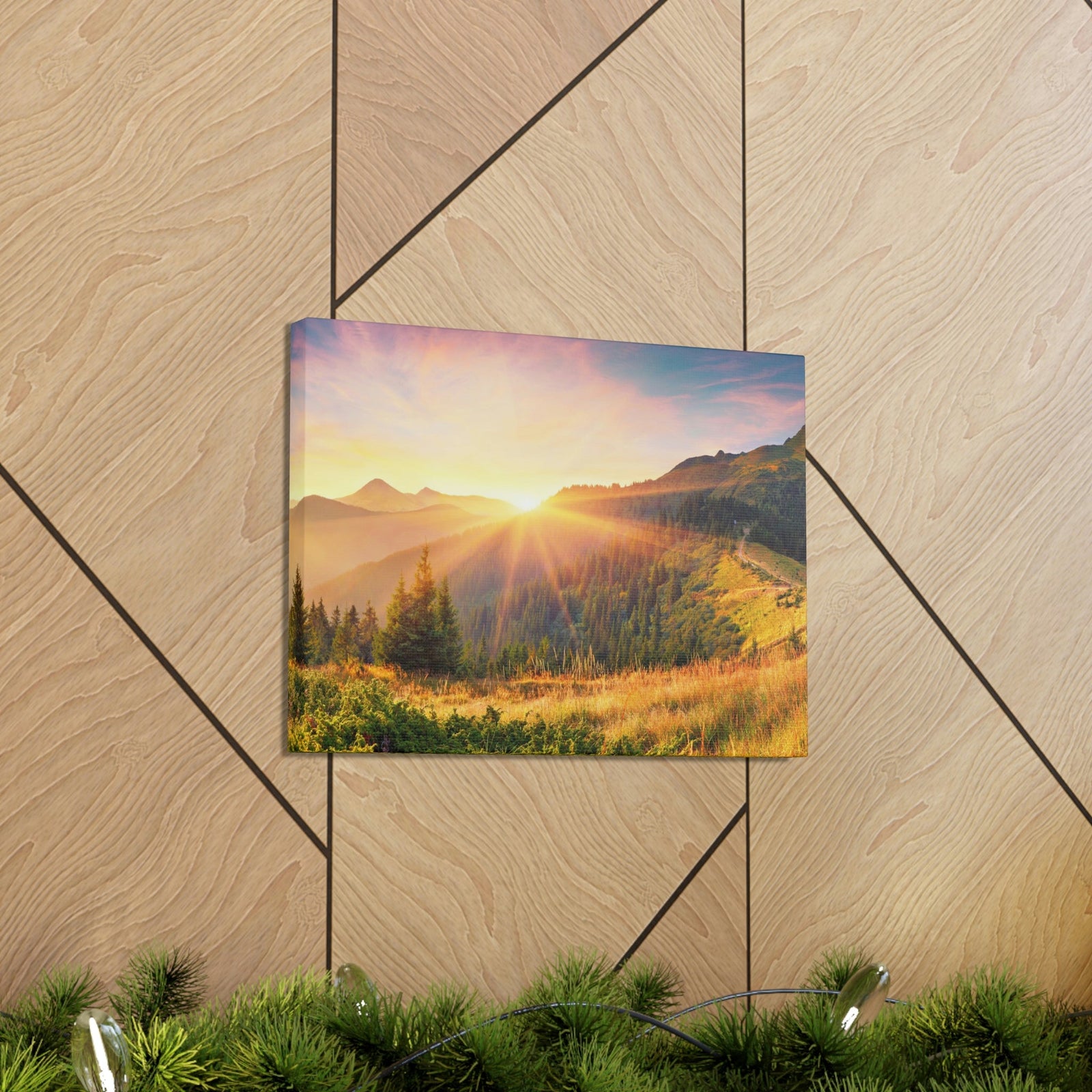 Amazing Summer Sunrise Scene Beautiful Colorful Morning Scene Beauty Nature Scene Sunlight Glowing Hills and Valley Wall Art Ready to Hang Unframed-Express Your Love Gifts