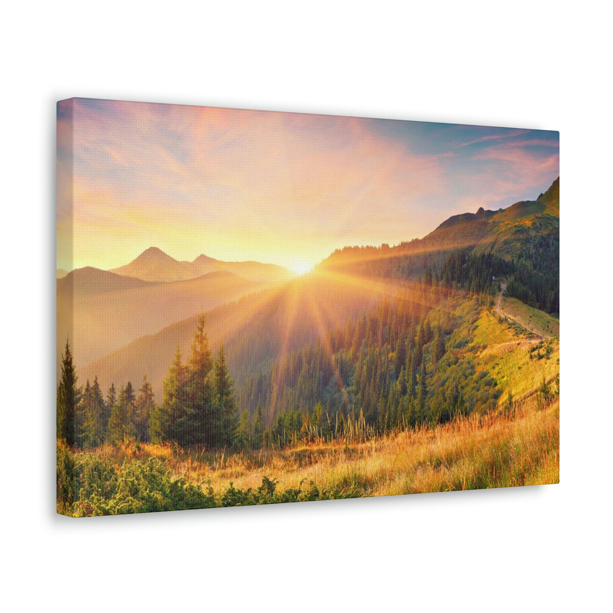 Amazing Summer Sunrise Scene Beautiful Colorful Morning Scene Beauty Nature Scene Sunlight Glowing Hills and Valley Wall Art Ready to Hang Unframed-Express Your Love Gifts