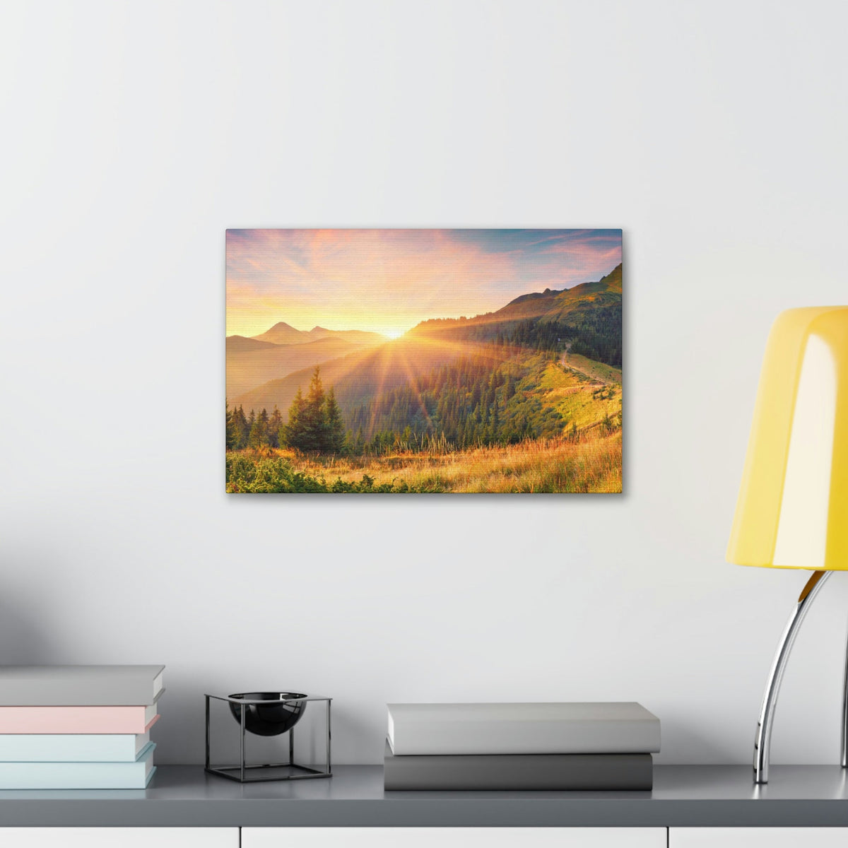 Amazing Summer Sunrise Scene Beautiful Colorful Morning Scene Beauty Nature Scene Sunlight Glowing Hills and Valley Wall Art Ready to Hang Unframed-Express Your Love Gifts