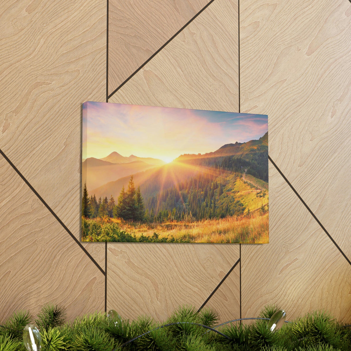 Amazing Summer Sunrise Scene Beautiful Colorful Morning Scene Beauty Nature Scene Sunlight Glowing Hills and Valley Wall Art Ready to Hang Unframed-Express Your Love Gifts