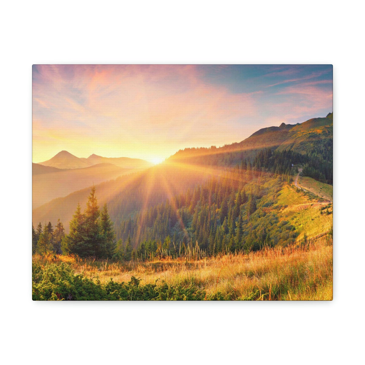 Amazing Summer Sunrise Scene Beautiful Colorful Morning Scene Beauty Nature Scene Sunlight Glowing Hills and Valley Wall Art Ready to Hang Unframed-Express Your Love Gifts