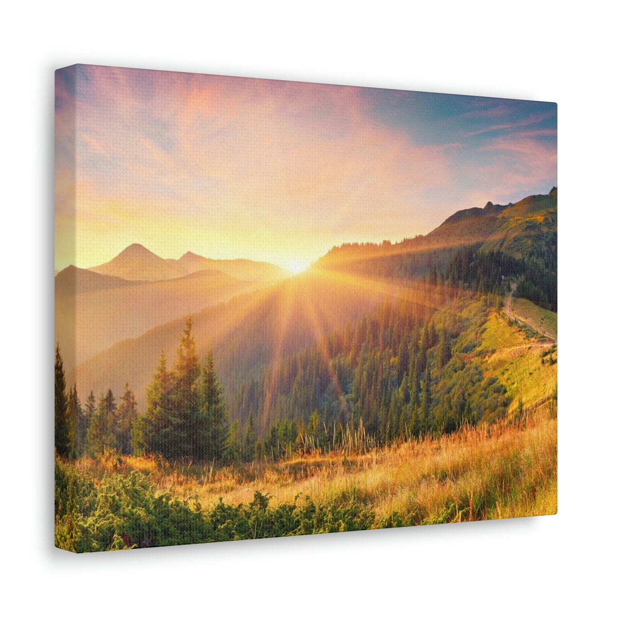 Amazing Summer Sunrise Scene Beautiful Colorful Morning Scene Beauty Nature Scene Sunlight Glowing Hills and Valley Wall Art Ready to Hang Unframed-Express Your Love Gifts