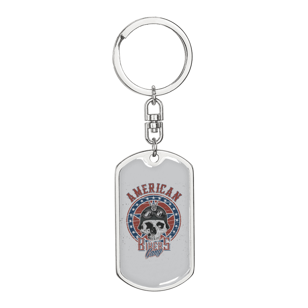 American Bikers Biker Keychain Stainless Steel or 18k Gold Dog Tag Keyring-Express Your Love Gifts