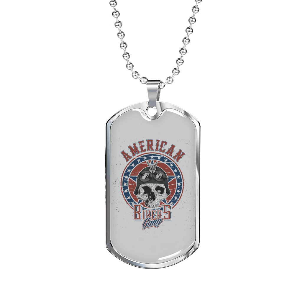 American Bikers Biker Necklace Stainless Steel or 18k Gold Dog Tag 24"-Express Your Love Gifts