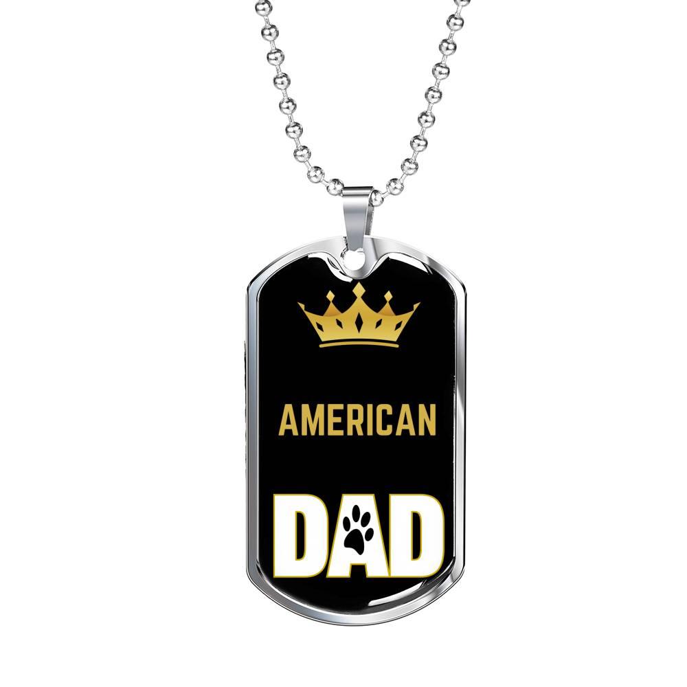 American Cat Dad Necklace Stainless Steel or 18k Gold Dog Tag 24" Chain-Express Your Love Gifts