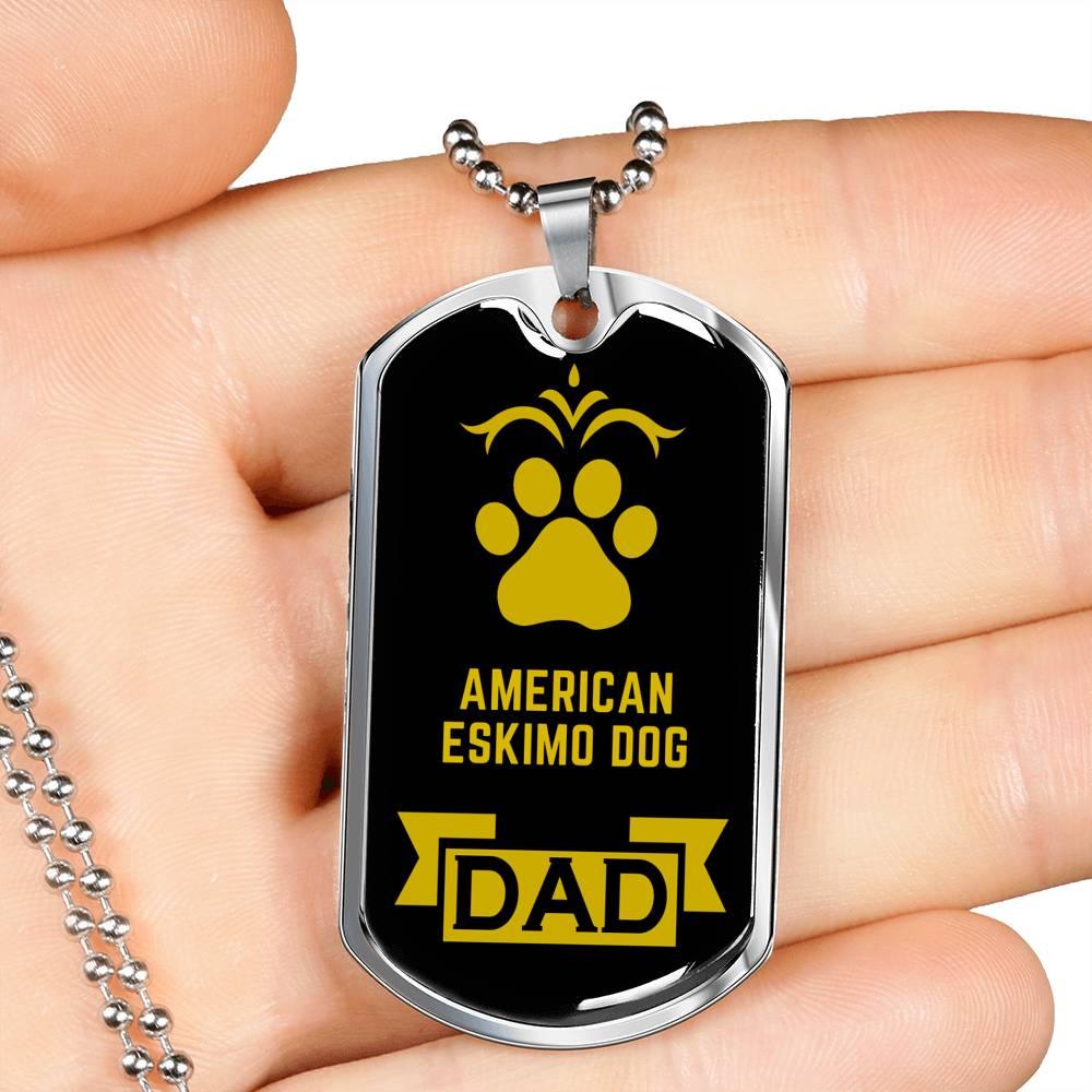 American Eskimo Dog Dad Dog Necklace Stainless Steel or 18k Gold Dog Tag W 24" Dog Owner Lover-Express Your Love Gifts