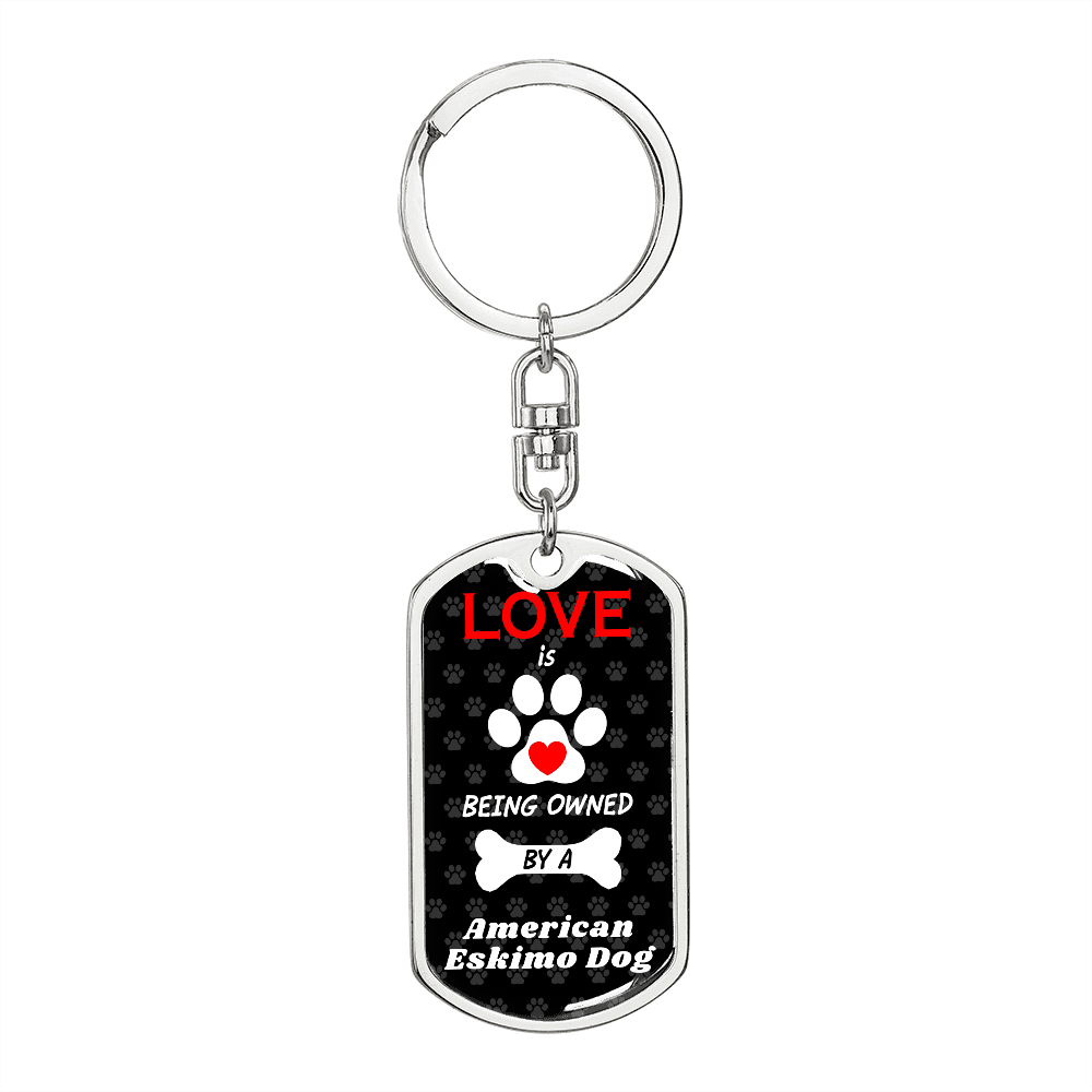 American Eskimo Dog Keychain Stainless Steel or 18k Gold Dog Tag Keyring-Express Your Love Gifts