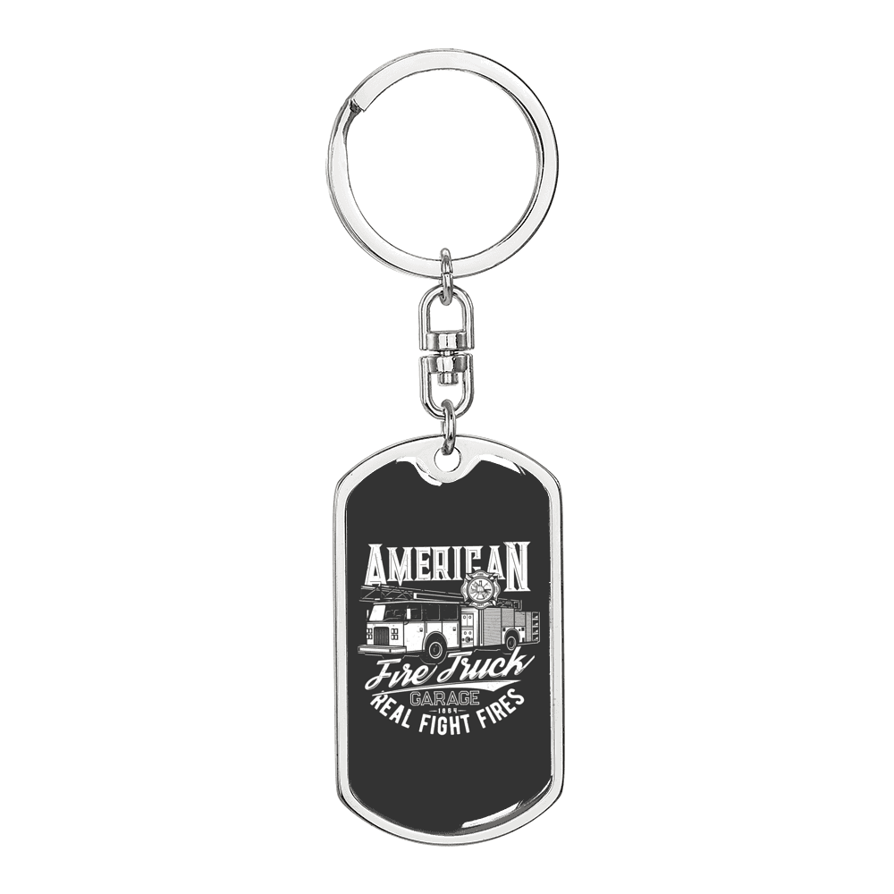 American Fire Truck Firefighter Keychain Stainless Steel or 18k Gold Dog Tag Keyring-Express Your Love Gifts