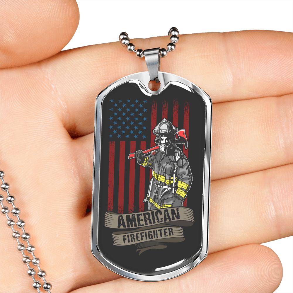 American Firefighter Gift Stainless Steel or 18k Gold Dog Tag 24" Chain-Express Your Love Gifts