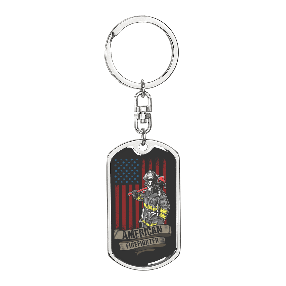 American Firefighter Keychain Stainless Steel or 18k Gold Dog Tag Keyring-Express Your Love Gifts