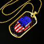 American Flag Patriotic Skull Necklace Stainless Steel or 18k Gold Dog Tag 24" Chain-Express Your Love Gifts